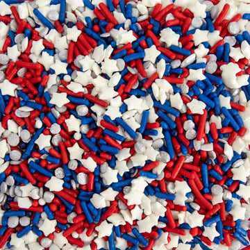 Cake Mate Party Size Patriotic Shimmer Sprinkles - Red, White & Blue Confetti Sprinkles With Stars For Cakes, Cupcakes, Cookies,