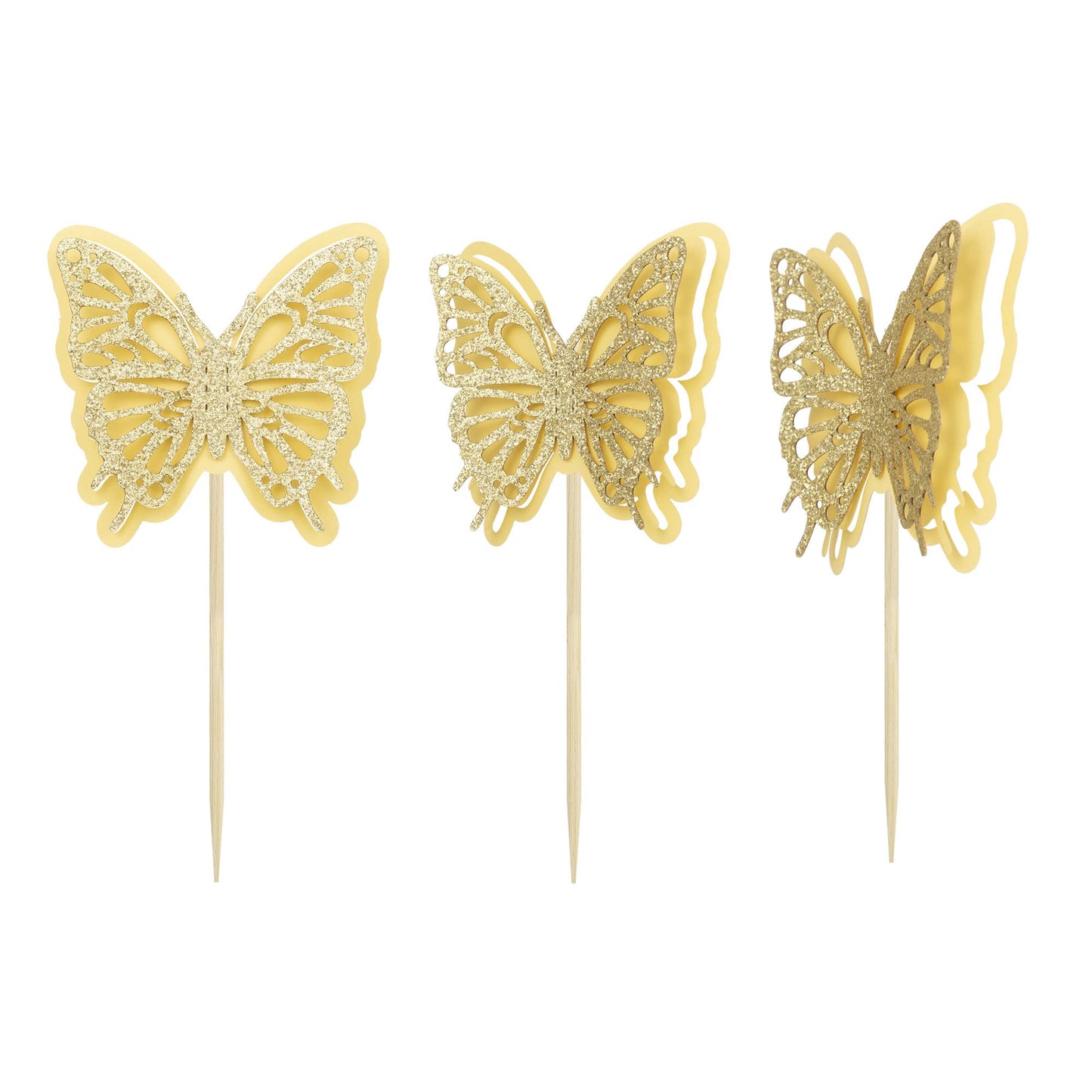 Gyufise 24Pcs Butterfly Cupcake Toppers Glitter Hollow 3D Butterfly Cupcake Picks Decorations For Butterfly Theme Wedding Annive