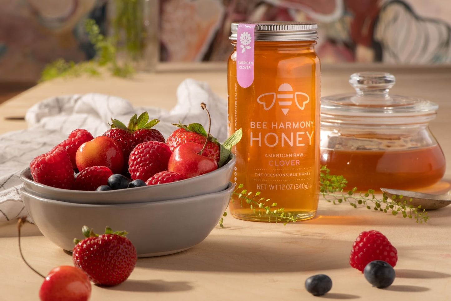 Bee Harmony Honey Variety Pack - 5 Flavors (Clover, Wildflower, Orange Blossom, Berry, Blueberry) - 60 Ounce (12 Ounce Each)