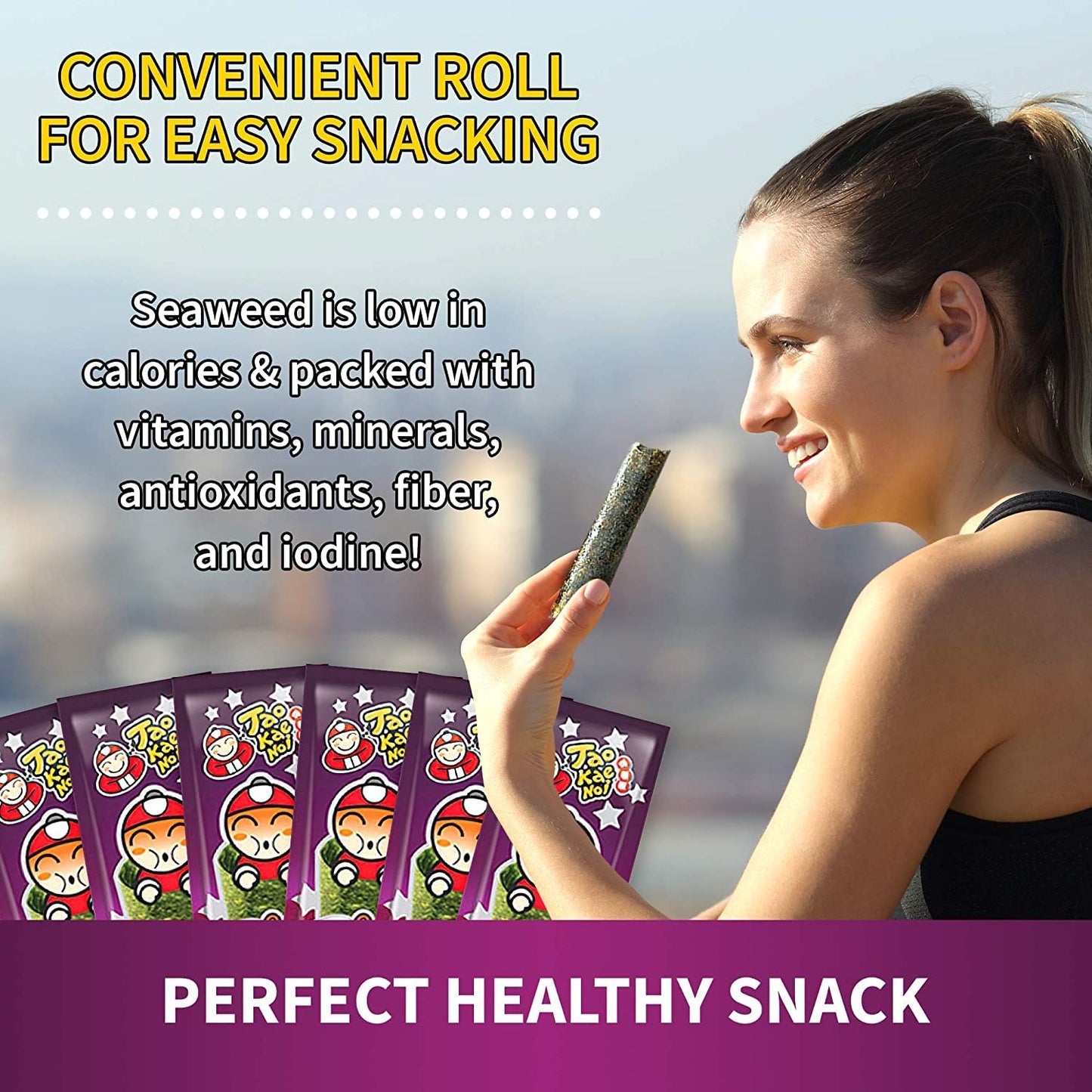 Tao Kae Noi Grilled Sea  Snacks, BBQ Flavor, 6 Count, 3g Bags, Healthy Nori Rolls for Kids and mature-themeds