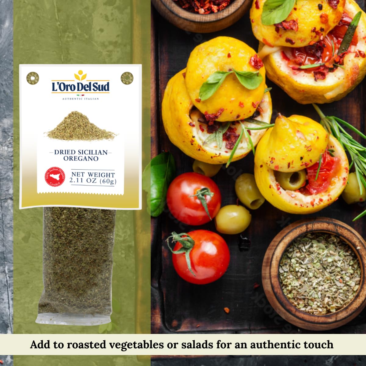 Sicilian Oregano Dried, 2.11 Oz (60 G), Seasoning, Herbs, Ground Dried Oregano Leaves With Intense Aroma, Italian Oregano, L'Oro