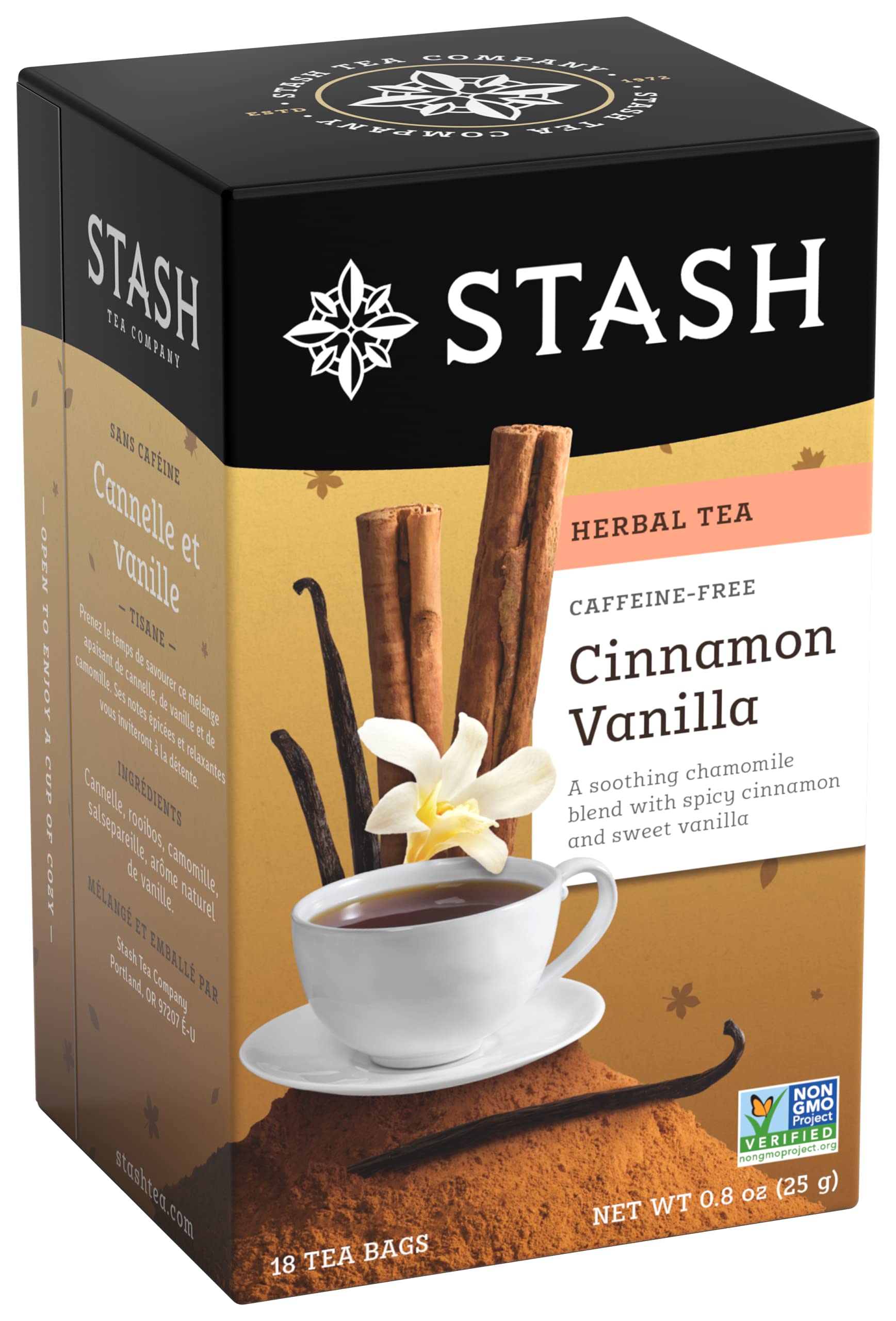 Stash Tea Cinnamon Vanilla Herbal Tea, Caffeine Free, Non-GMO, 18 Count (Pack of 6) - 108 Bags Total