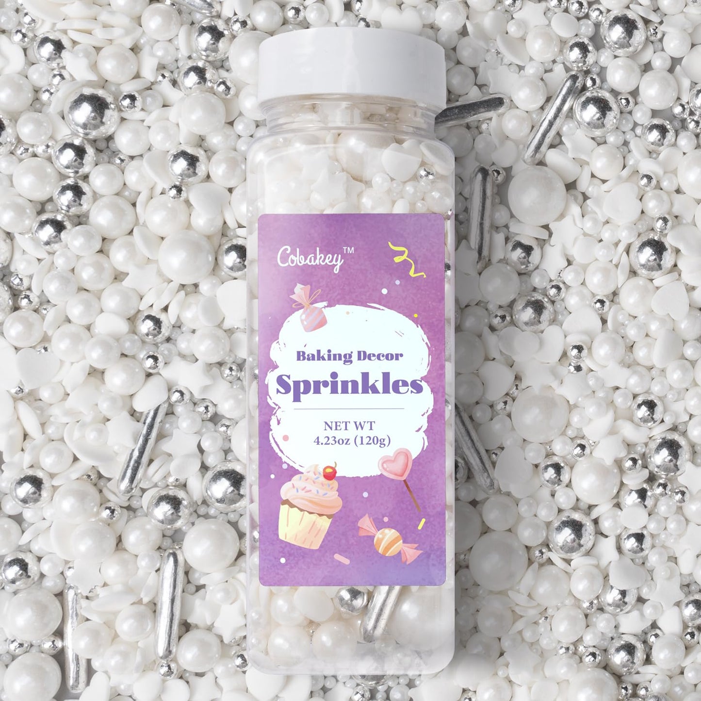 White Wedding Sprinkles For Cake Decorating 4.23Ounce - Sugar Mix Contains White & Silver Pearl Sprinkles For Cupcake Toppers, I