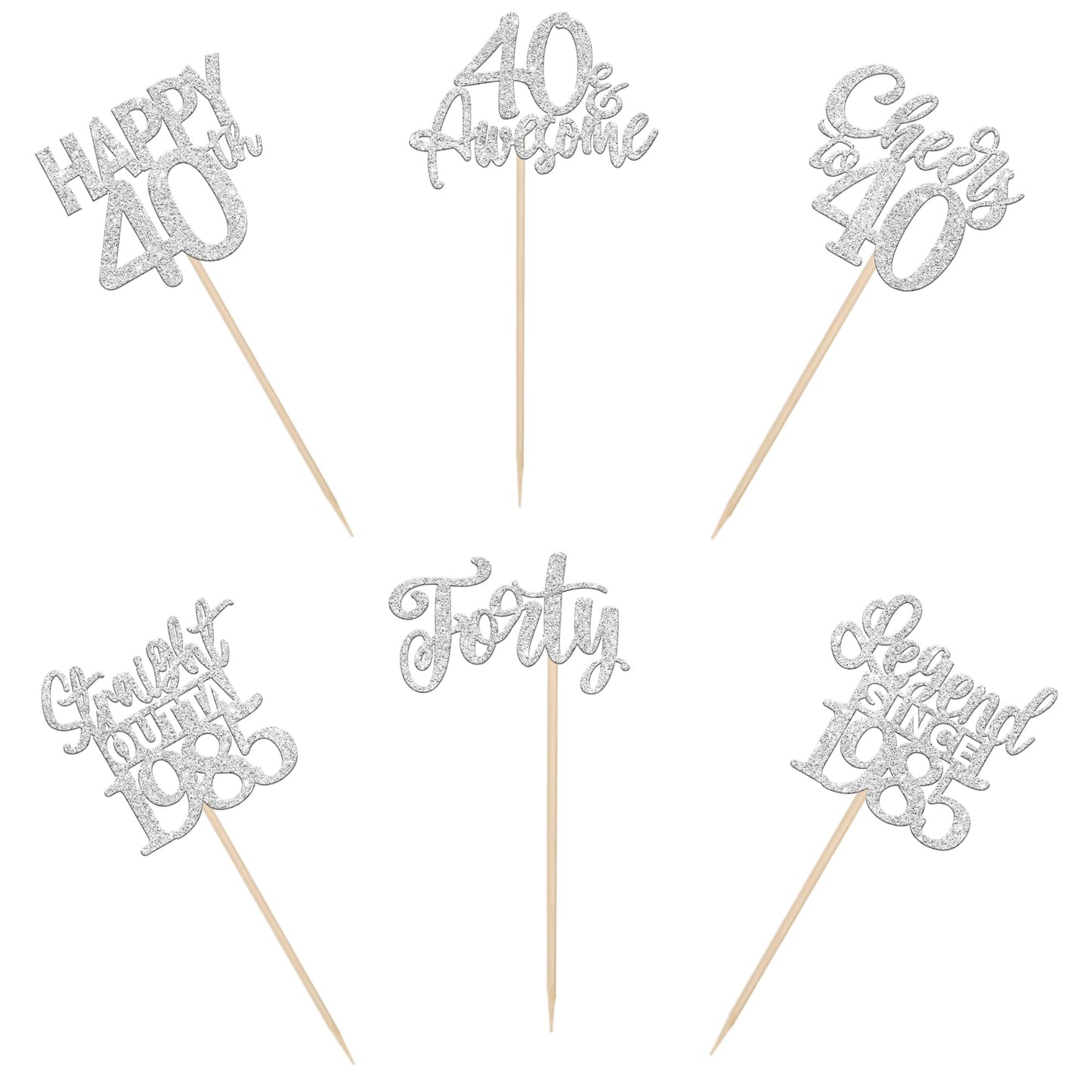 24Pcs Happy 40Th Birthday Cupcake Toppers Forty Straight Outta 1985 Cupcake Picks Cheers To 40 Lengend Since 1985 Cake Decoratio