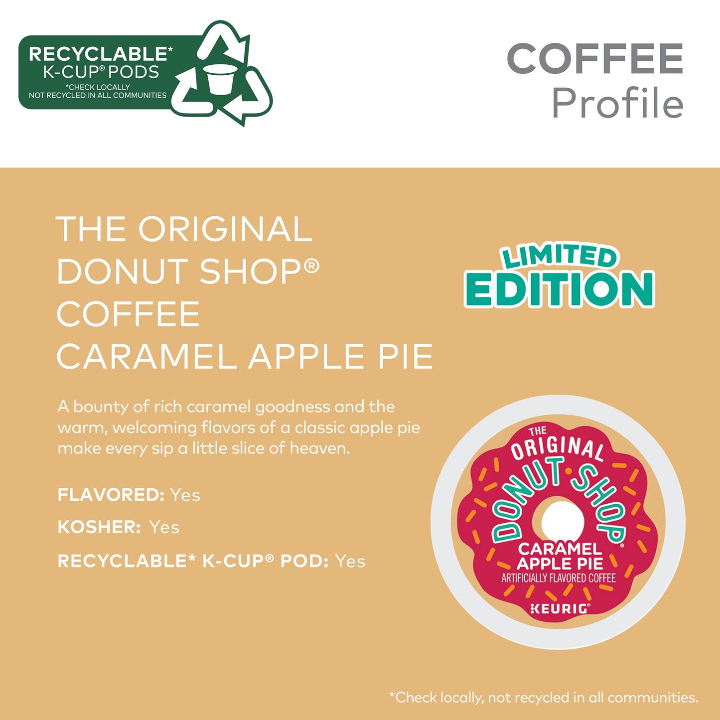 The Original Donut Shop Coffee, Keurig K-Cup Pod, Light Roast, Caramel Apple Pie, 12 Count