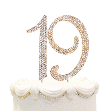Hatcher Lee Bling Crystal 19 Birthday Cake Topper - Best Keepsake | 19Th Party Decorations Gold