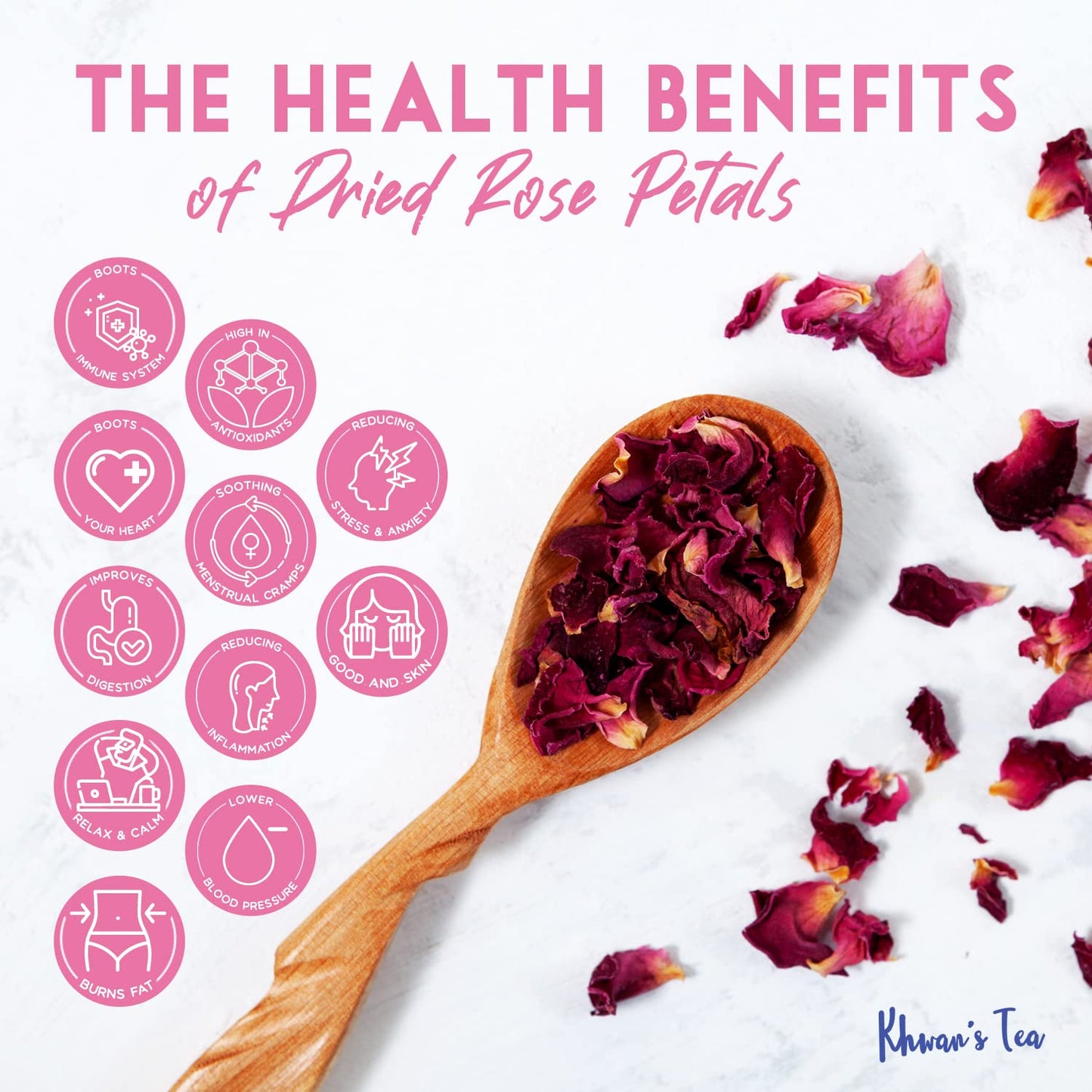 Khwan'S Tea Premium Dried Rose Petals - Plant-Based & Edible Flowers For Baking Decoration, Desserts, Syrup, Diy Crafts, Candle,