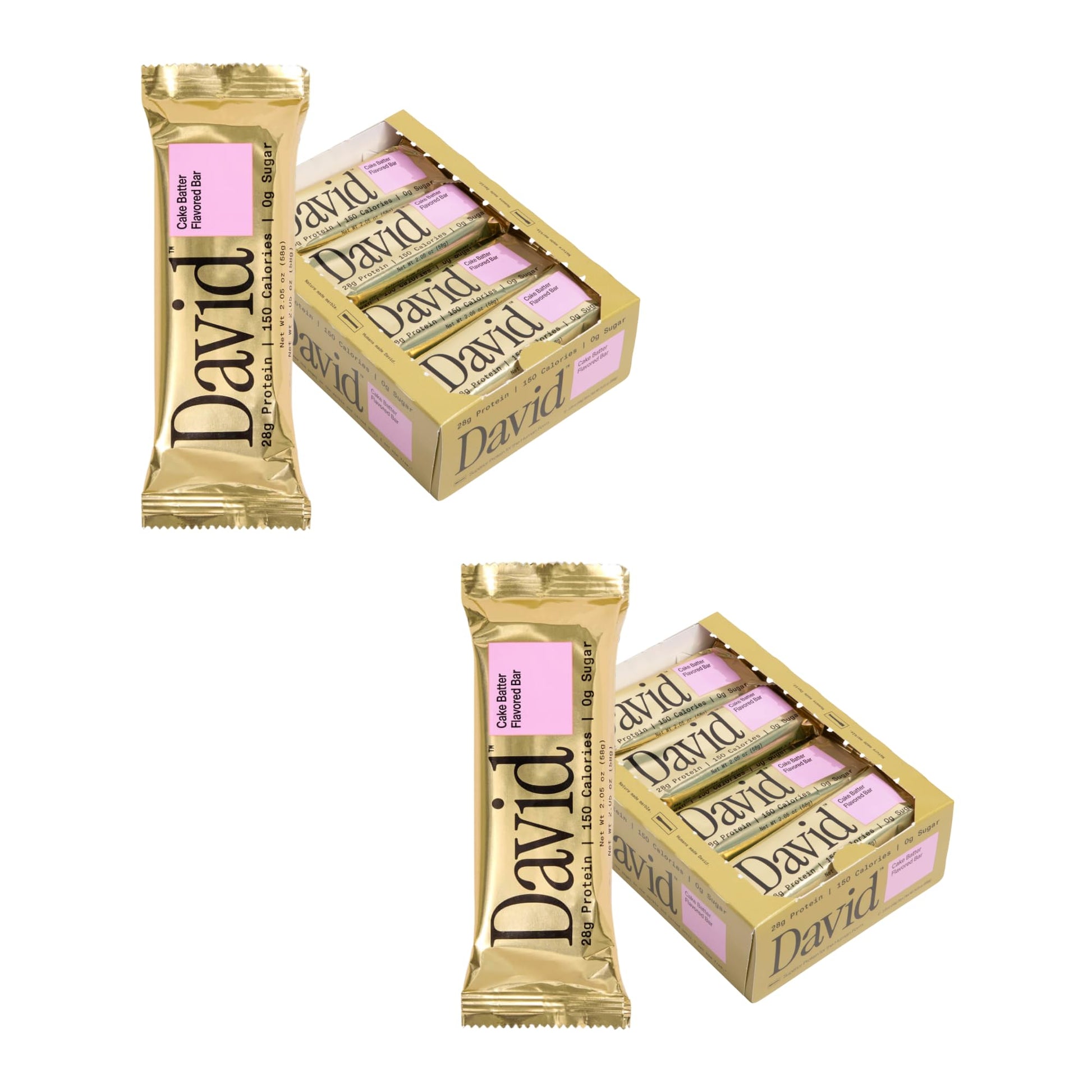 David Protein Bar  Cake Batter  24 Protein Bars | 28g of Protein | 150 Calories | 0g of Sugar - High Protein  Low Carb  Gluten Free Protein Bar  Pack of 24