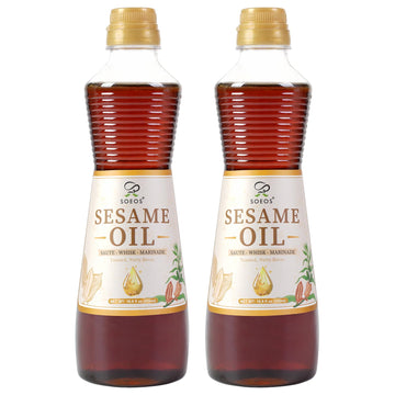 Soeos Sesame Oil, Toasted Sesame Seed Oil, 16.9 Fl Oz (500 ml) Pack of 2, Nutty Flavor, Perfect for Asian Food, Noodles, Soup, B