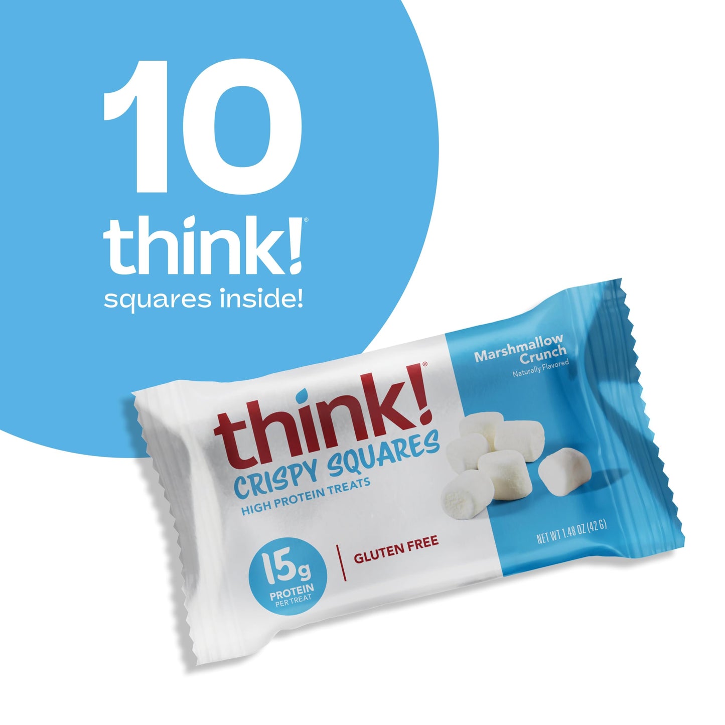 think! High Protein Crispy Squares Marshmallow Crunch  , 10 Count Pack