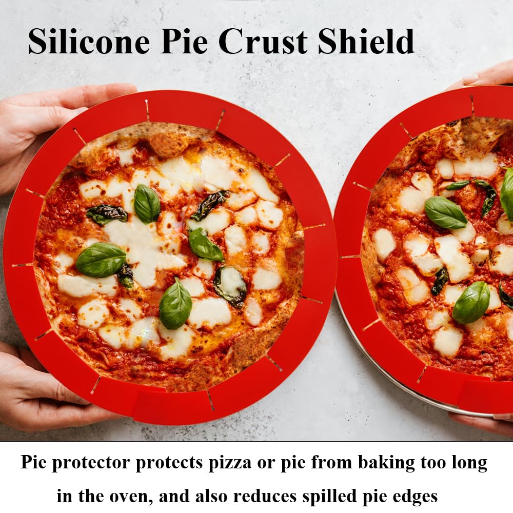 Adjustable Silicone Pie Crust Shields Baking Protectors Cover Ring Fits 8-11.4 Inch Pies Baking Pie Crust Shield Protector Cover