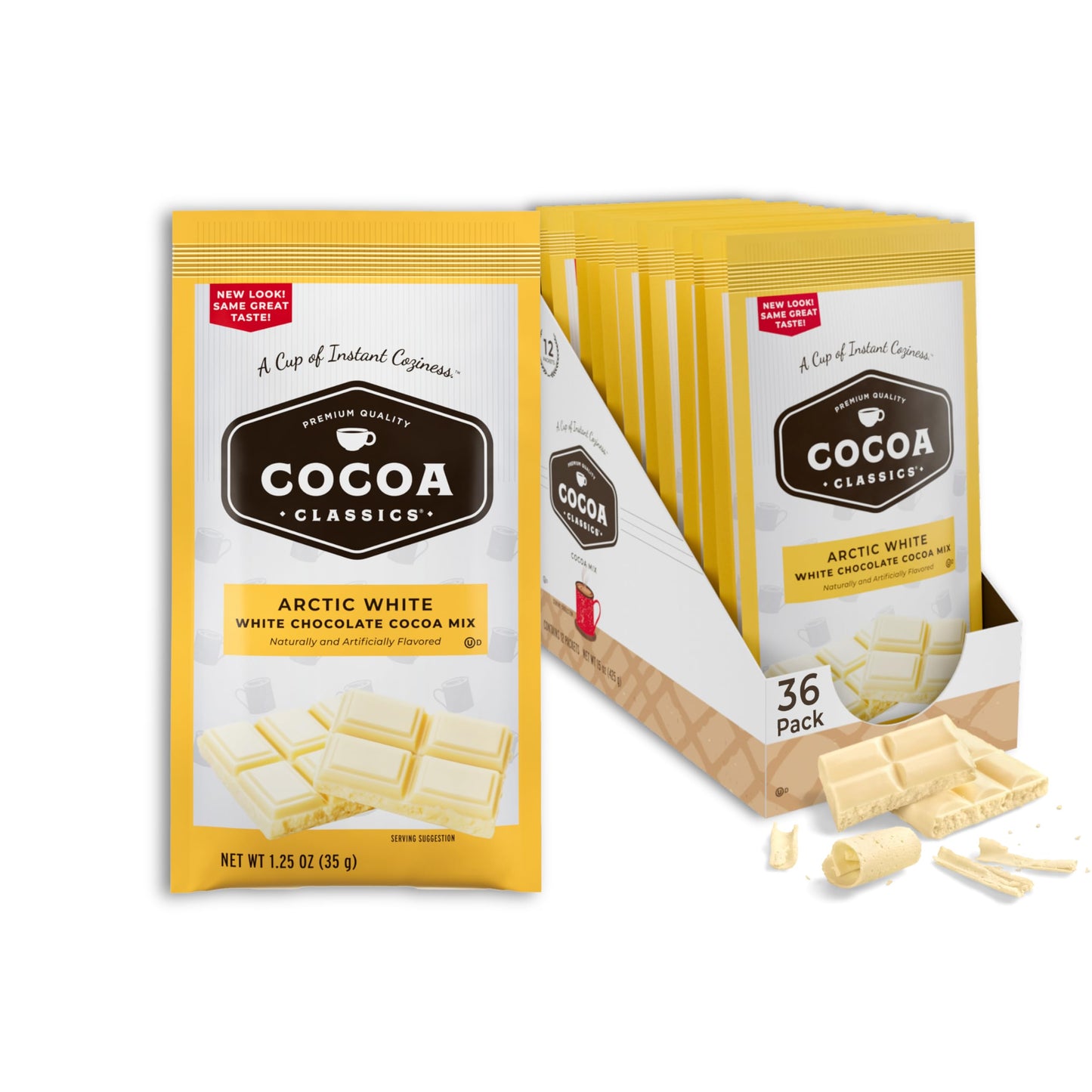 COCOA CLASSICS Hot Chocolate Mix, Arctic White, Gluten Free, 1.25oz Packets, Pack of 36