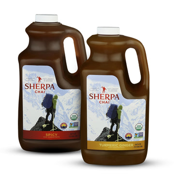 Sherpa Chai Spicy,Turmeric ginger Organic Chai Tea Concentrate,128 oz- Himalayan Black Tea Concentrate w/Freshly Pressed Ginger-