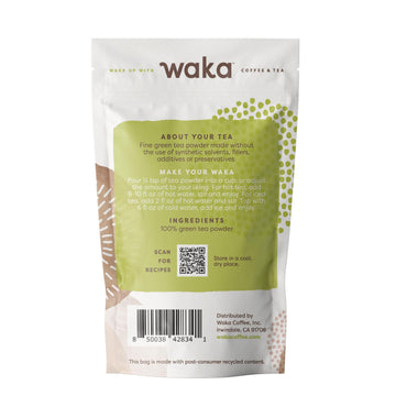 Waka Instant Green Tea Mix - 100% Tea Leaves, Unsweetened, 0.45 Ounce, Sample/Travel Size, Easy Hot and Iced Tea