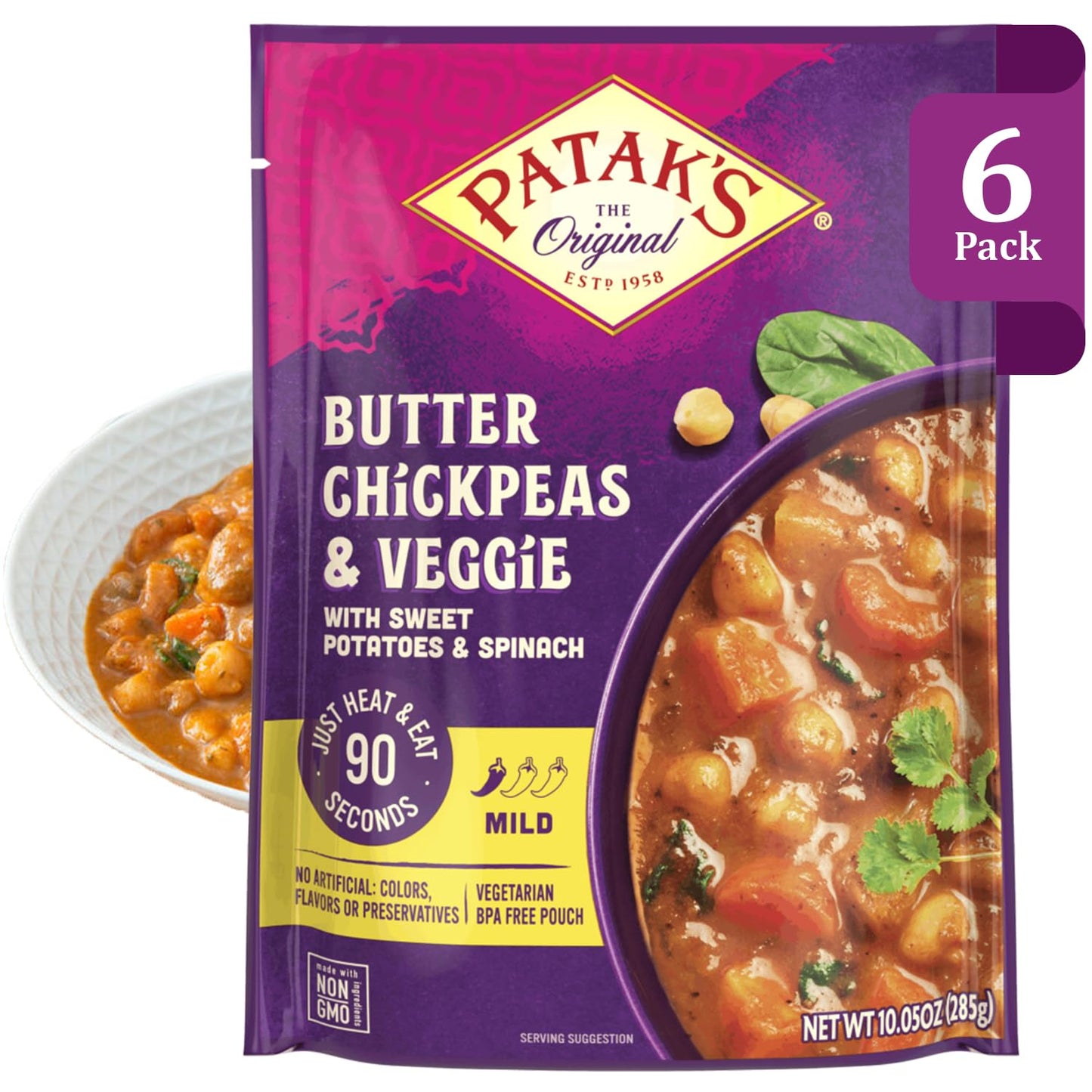 Pataks Butter Chickpeas & Veggies, Mild Curry, 10.05 Ounce (Pack of 6)
