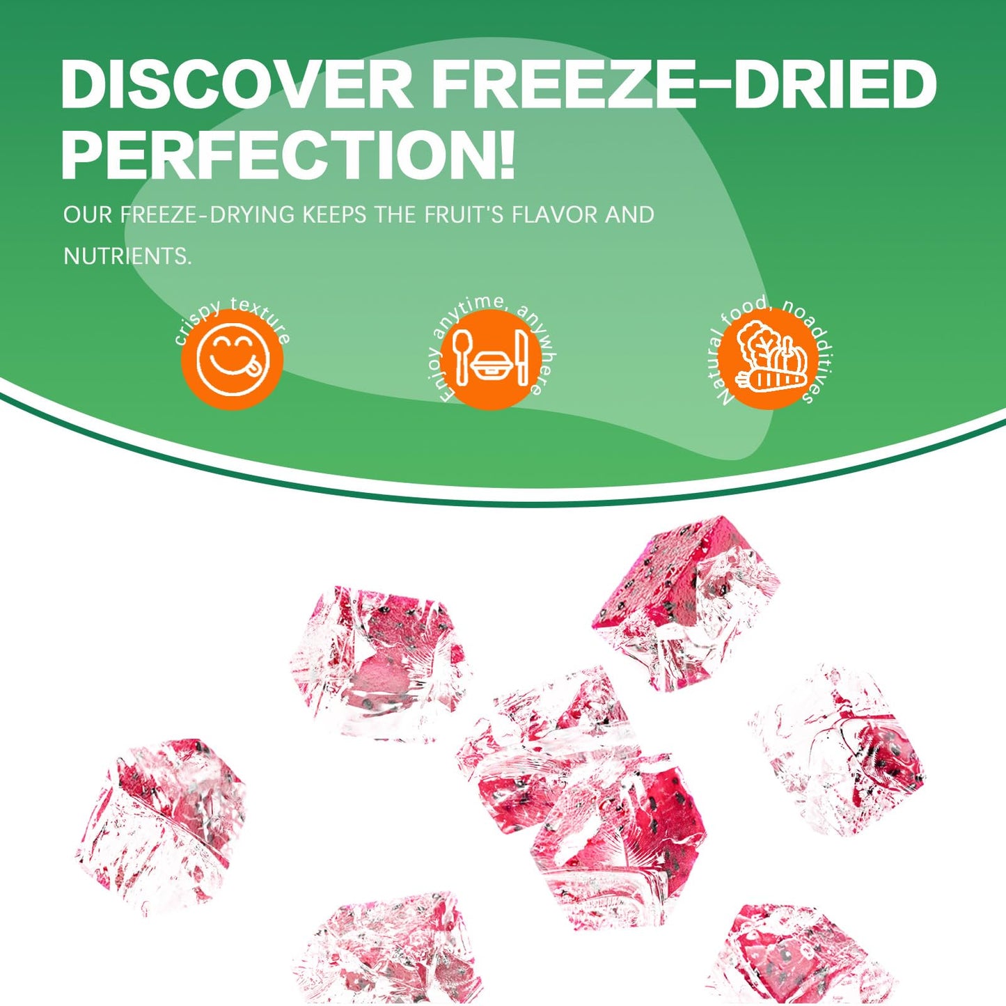 Freeze Dried Dragon Fruit, 6.53Oz/185G Freeze Dried Fruit, Frozen Dragon Fruit, Freeze Dried Dragon Fruit Cubes, No Added Sugars