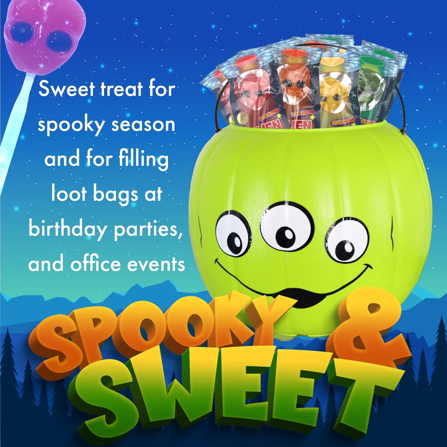 Fusion Select Alien Halloween Lollipops - Trick Or Treat Candies For Kids - Extraterrestrial Themed Halloween Candy Lollipops For Space Themed Events & Birthday Parties - Individually Wrapped Treats