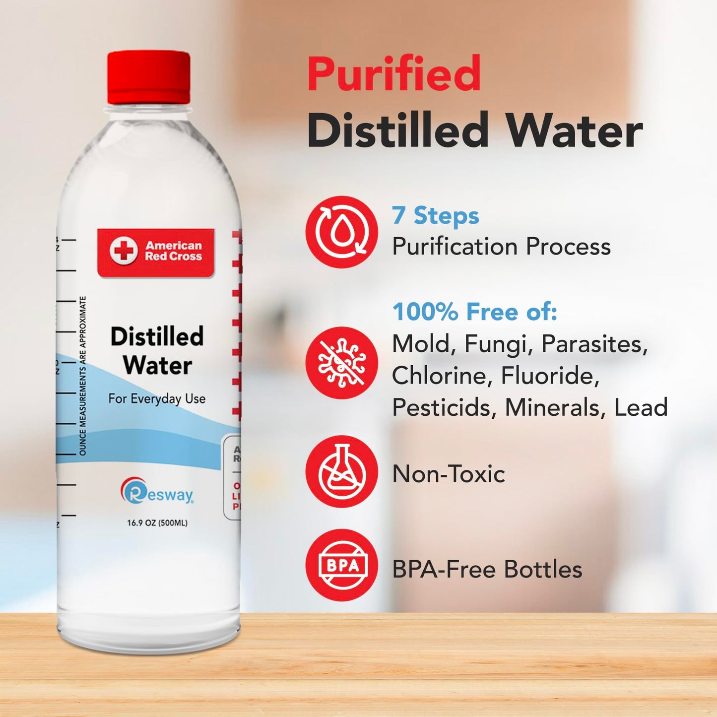 Resway Distilled Water 16.9 fl. oz. - Purified for Drinking, Baby Formula, Nutrition, Aquarium Care - 24 Pack