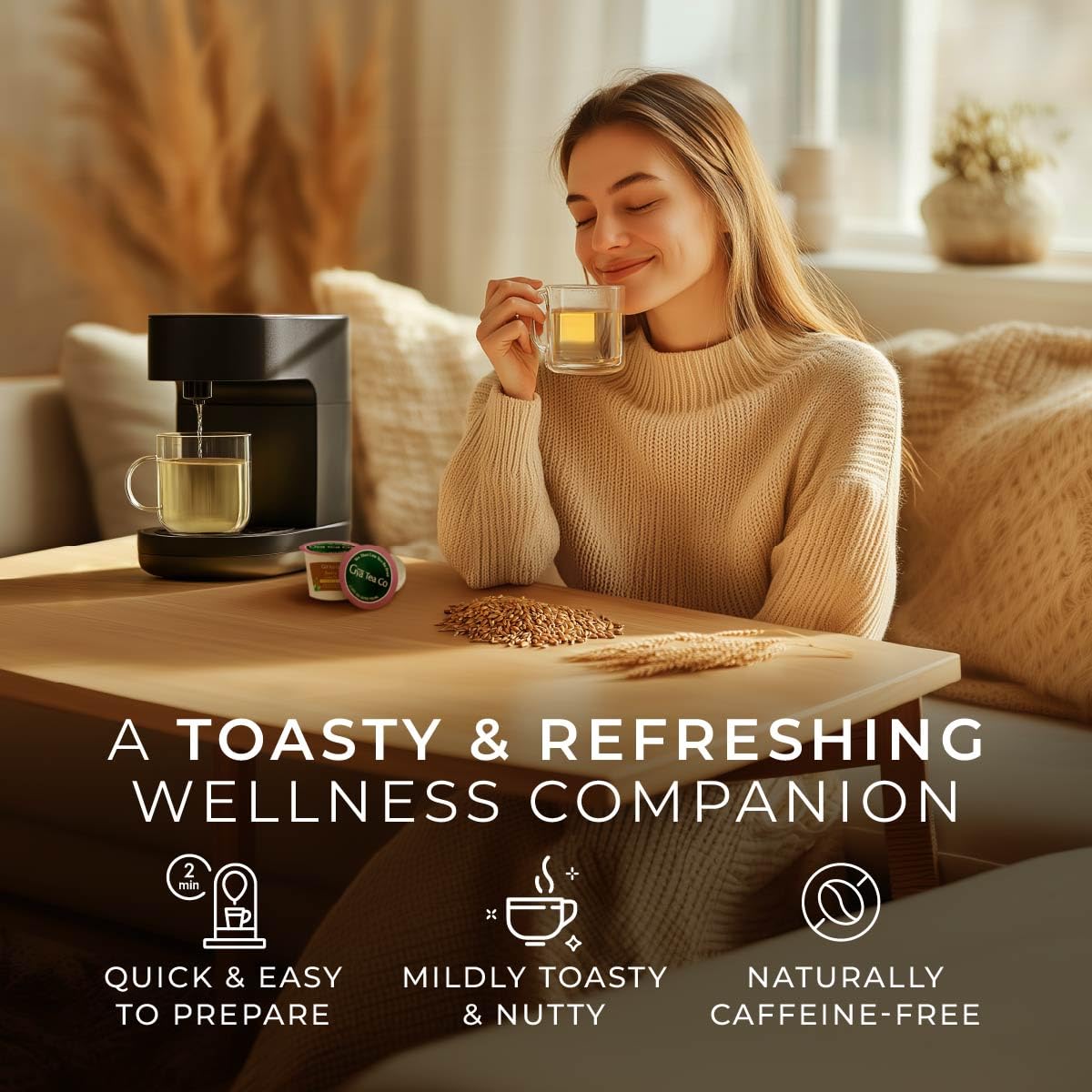 Gya Tea Co Barley Herbal Tea Pod (16 Ct) - Decaf Wellness Tea Rich Nutrients For Digestive Health & Nourish