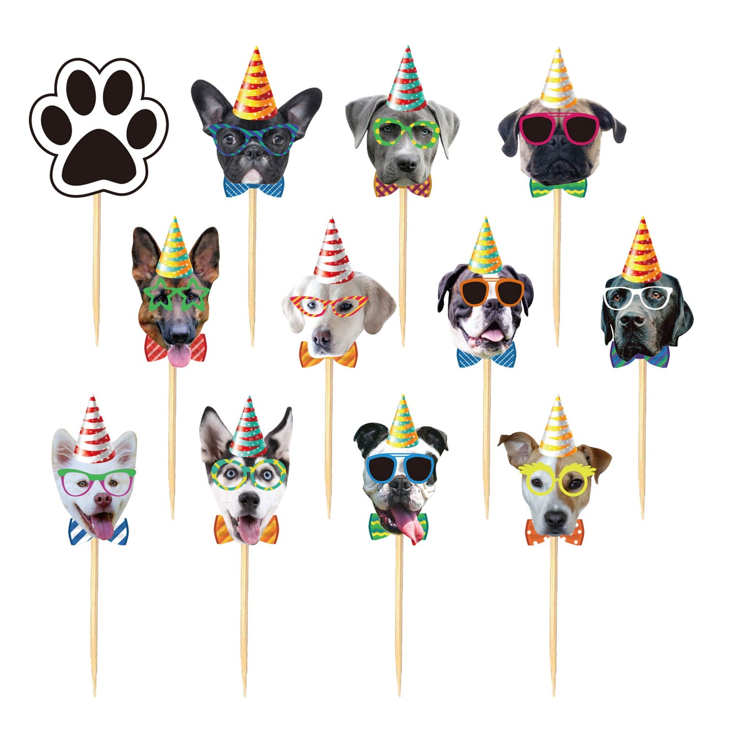 TSJ Dog Cupcake Toppers, 24PCS Paper Puppy Theme Birthday Decorations, Dog Toppers, Model CT-D