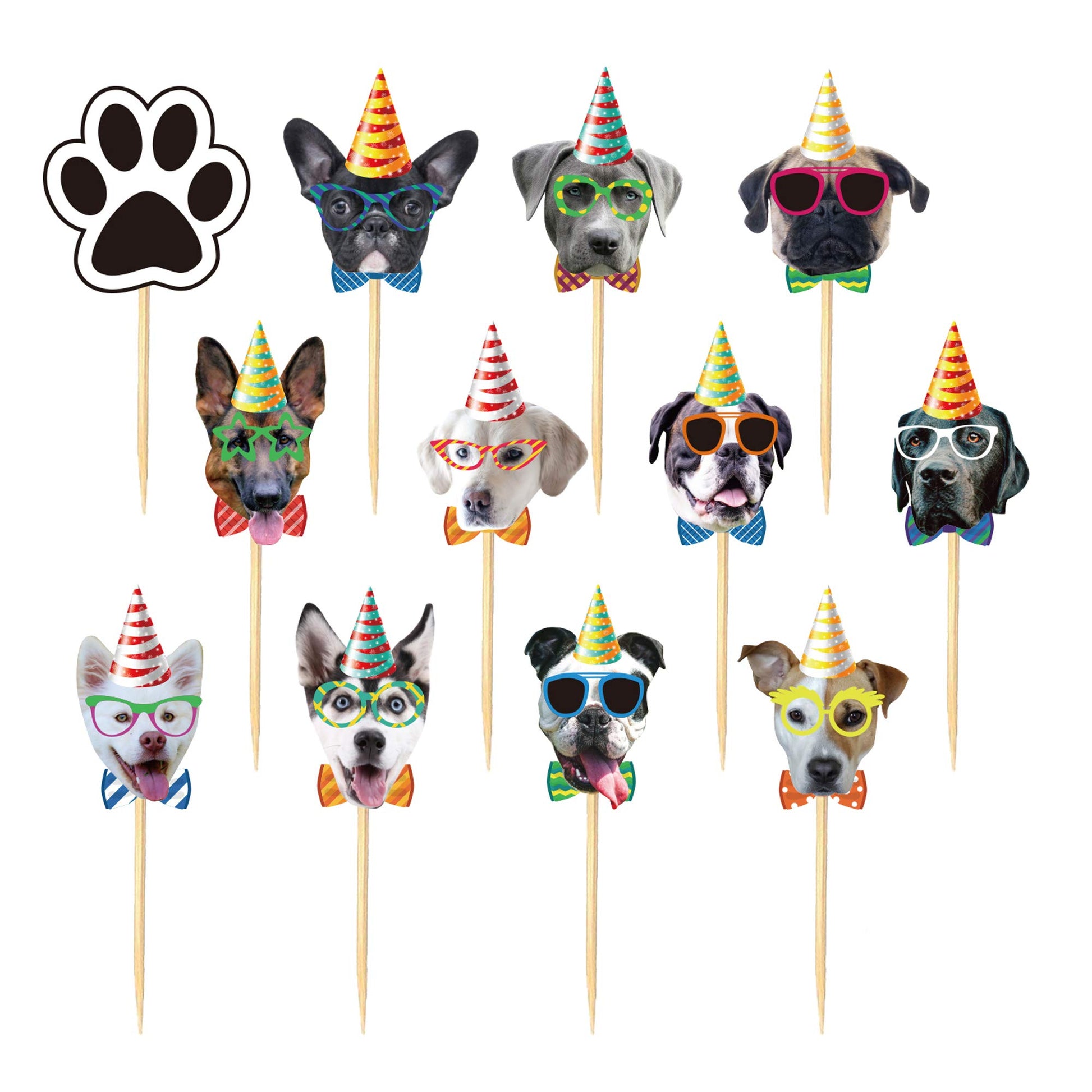 TSJ Dog Cupcake Toppers, 24PCS Paper Puppy Theme Birthday Decorations, Dog Toppers, Model CT-D
