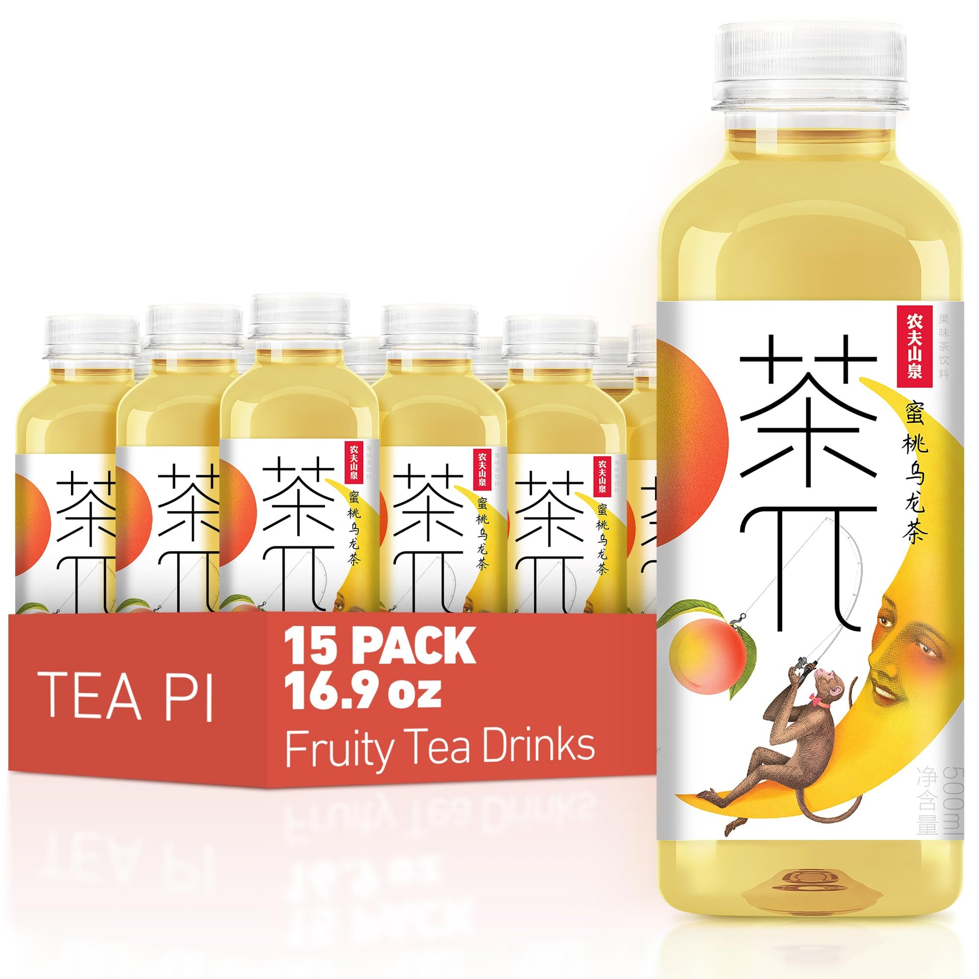 Tea PI Iced tea - Peach Oolong Tea Sweet Iced Fruit Tea Bottles, Real Juice, -16.9 fl oz, 500mL, 15 Pack