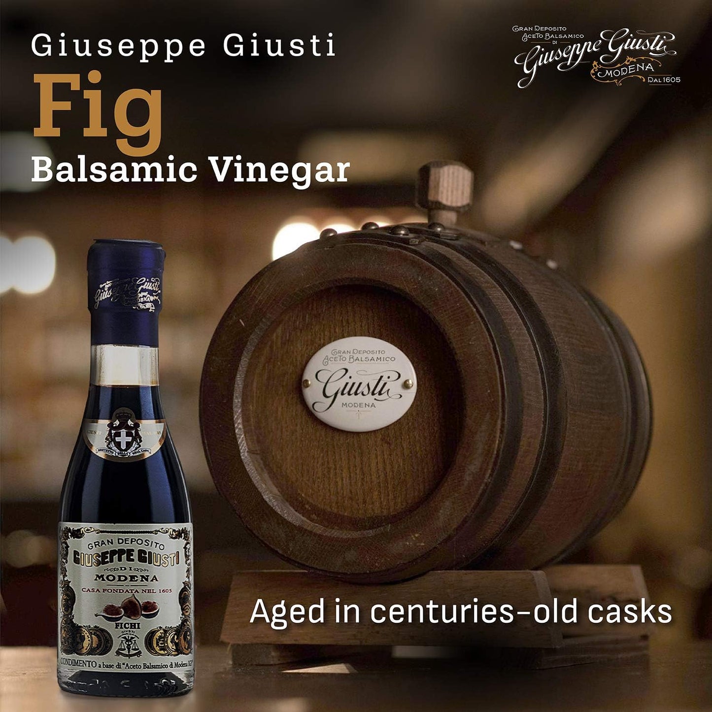 Giusti Fig Balsamic Vinegar-Based Condiment, 3.38 fl oz, Black, Model 883.001-A, Perfect for Salads and Marinades