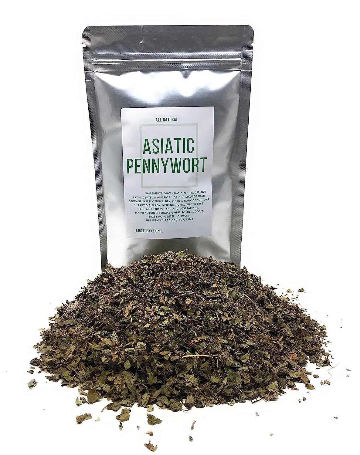 100% Natural Gotu Kola (Asiatic Pennywort) - Dried & Cut Centella Asiatica From Madagascar - Net Weight: 1.76 Oz / 50 Grams