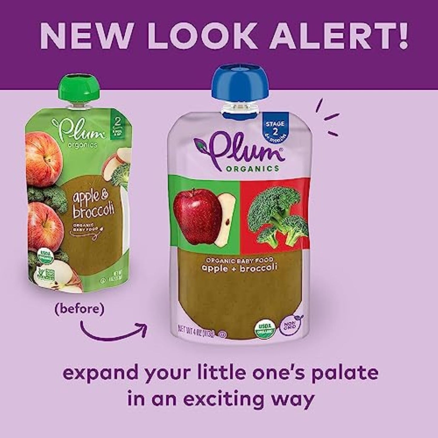 Plum Organics Stage 2 Organic Baby Food - Apple And Broccoli - 4 Oz Pouch (Pack Of 6) - Organic Fruit And Vegetable Baby Food Po
