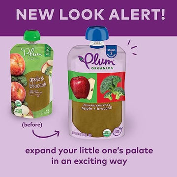 Plum Organics Stage 2 Organic Baby Food - Apple And Broccoli - 4 Oz Pouch (Pack Of 6) - Organic Fruit And Vegetable Baby Food Po