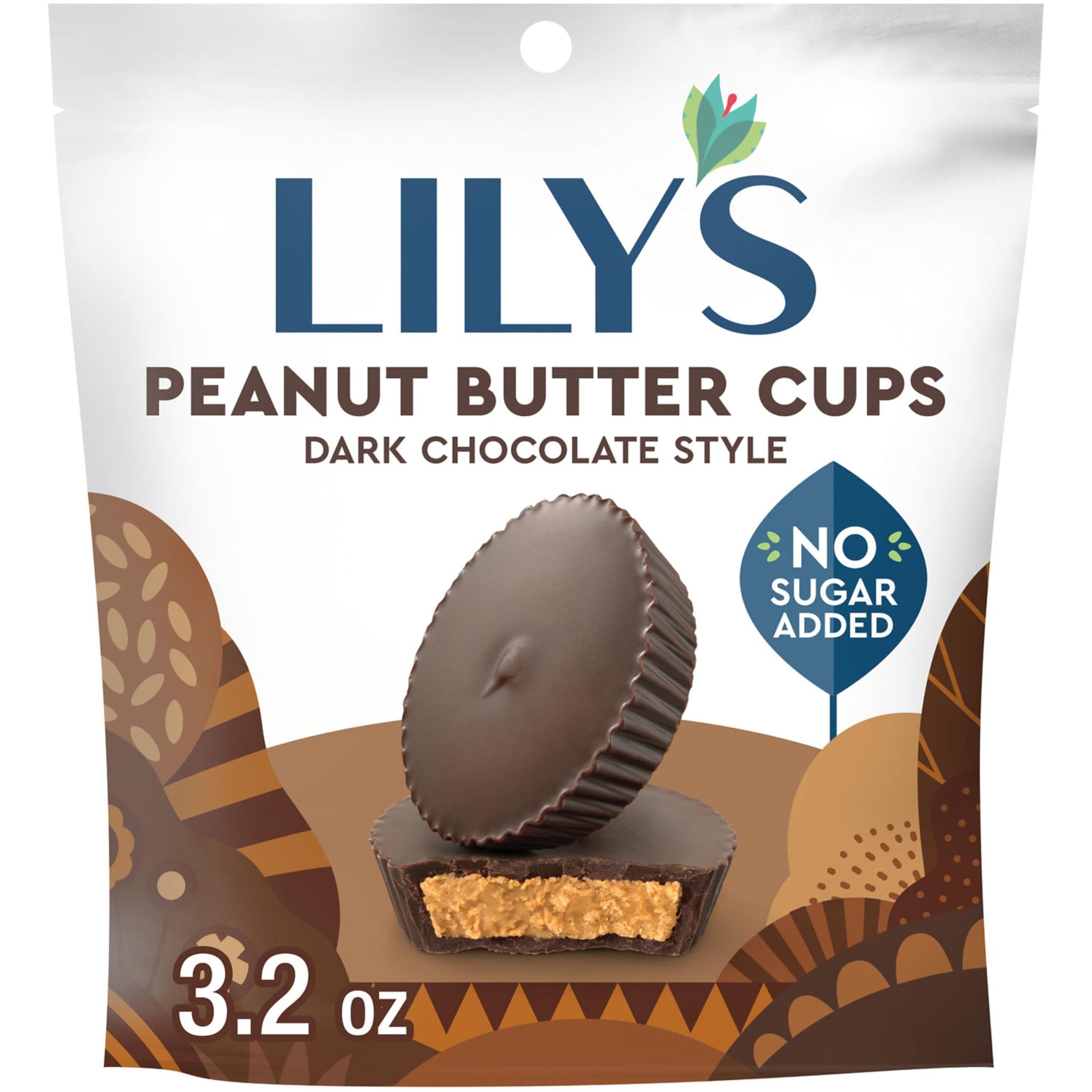 Lilys No Sugar Added Dark Chocolate Peanut Butter Cups, 3.2 oz, Brown