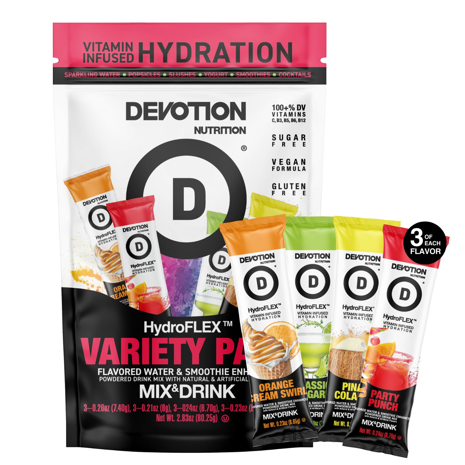 Devotion Nutrition HydroFLEX Packets | Vitamin Infused Hydration Powder | Water Enhancer Drink Mix | Sugar Free, Gluten Free, Ve