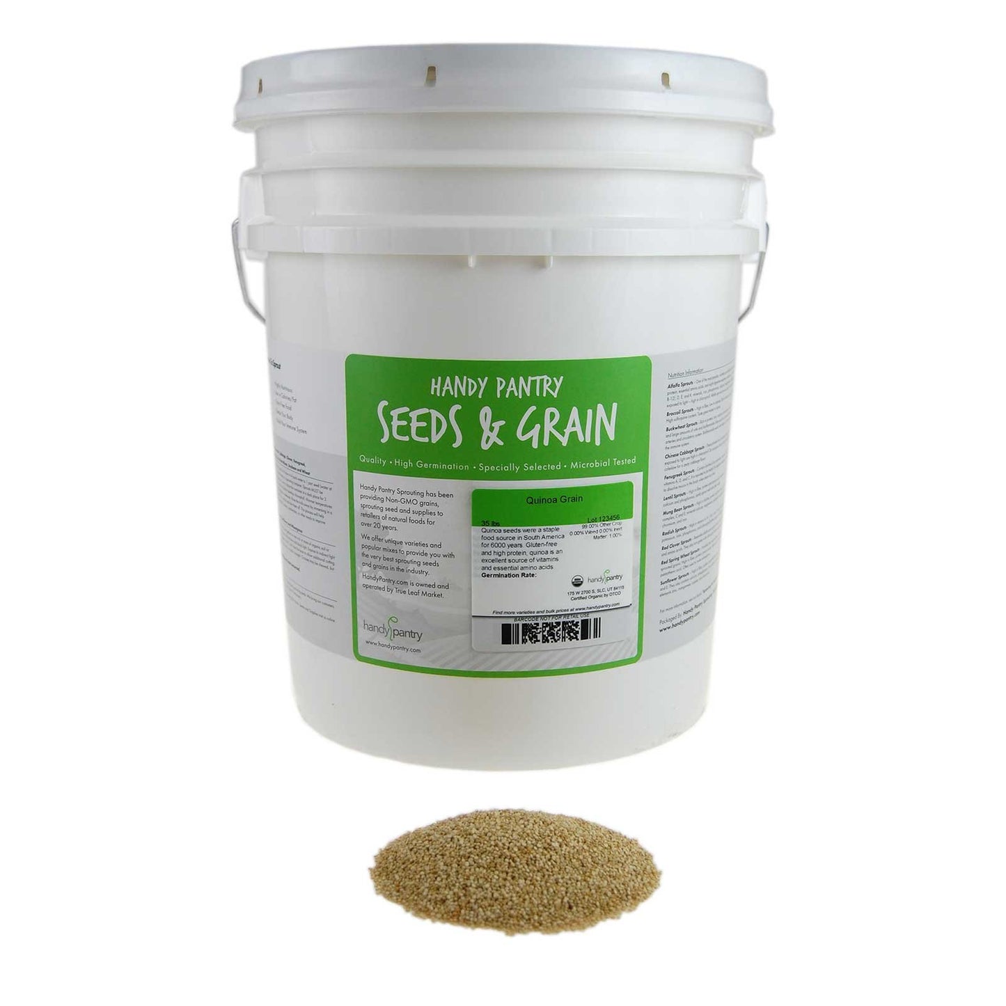 Certified Organic Quinoa Grain Sprouting Seeds - 35 Lbs - Grind for Quinoa Flour, Cereal, Emergency Food Storage More