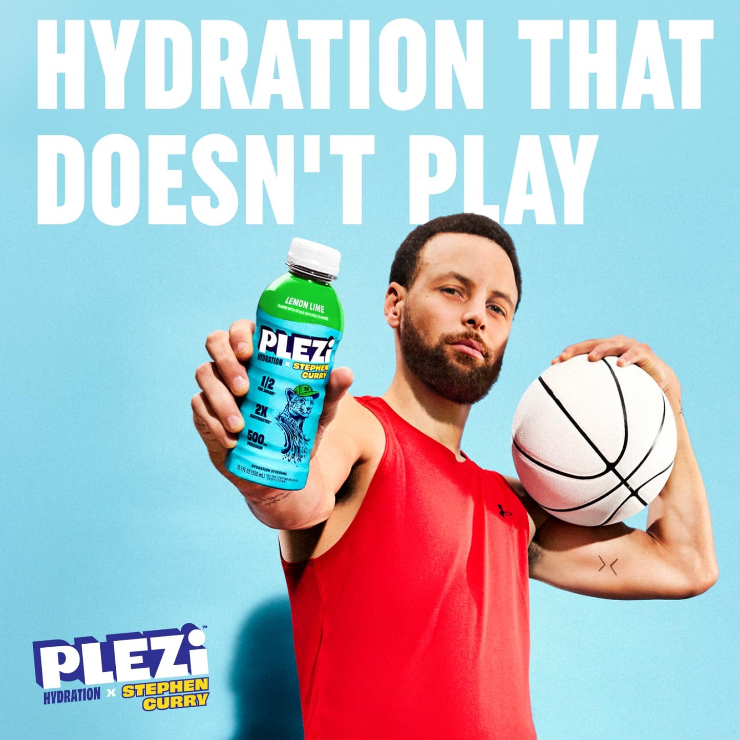 PLEZi Lemon Lime Hydration Drink x Stephen Curry - Sports Drinks with 2X the Electrolytes - 500mg Potassium, Low Sugar, No Added