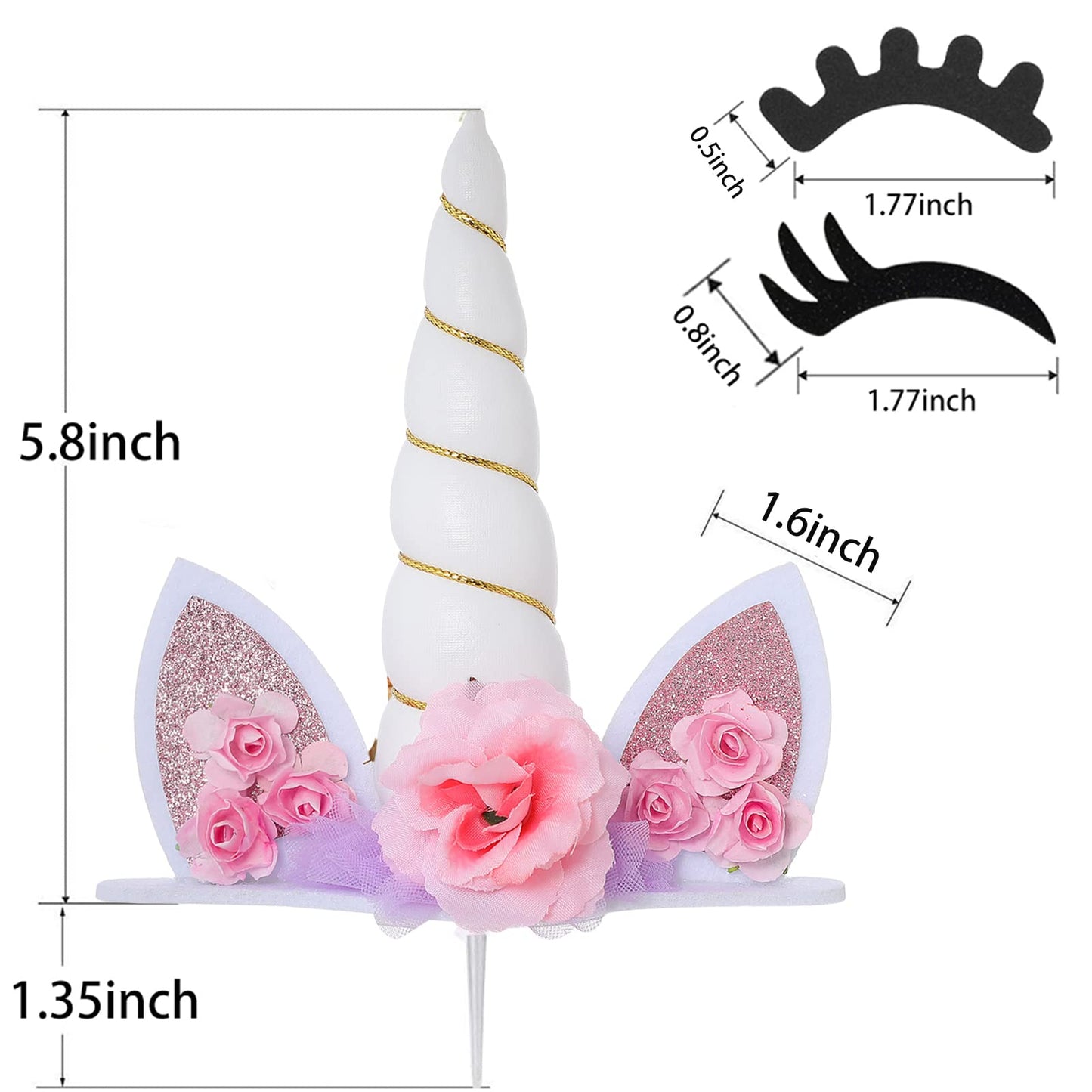 Zkptops Unicorn Cake Topper - White Plastic First Birthday Decoration, 5.8 Inch with Eyelashes