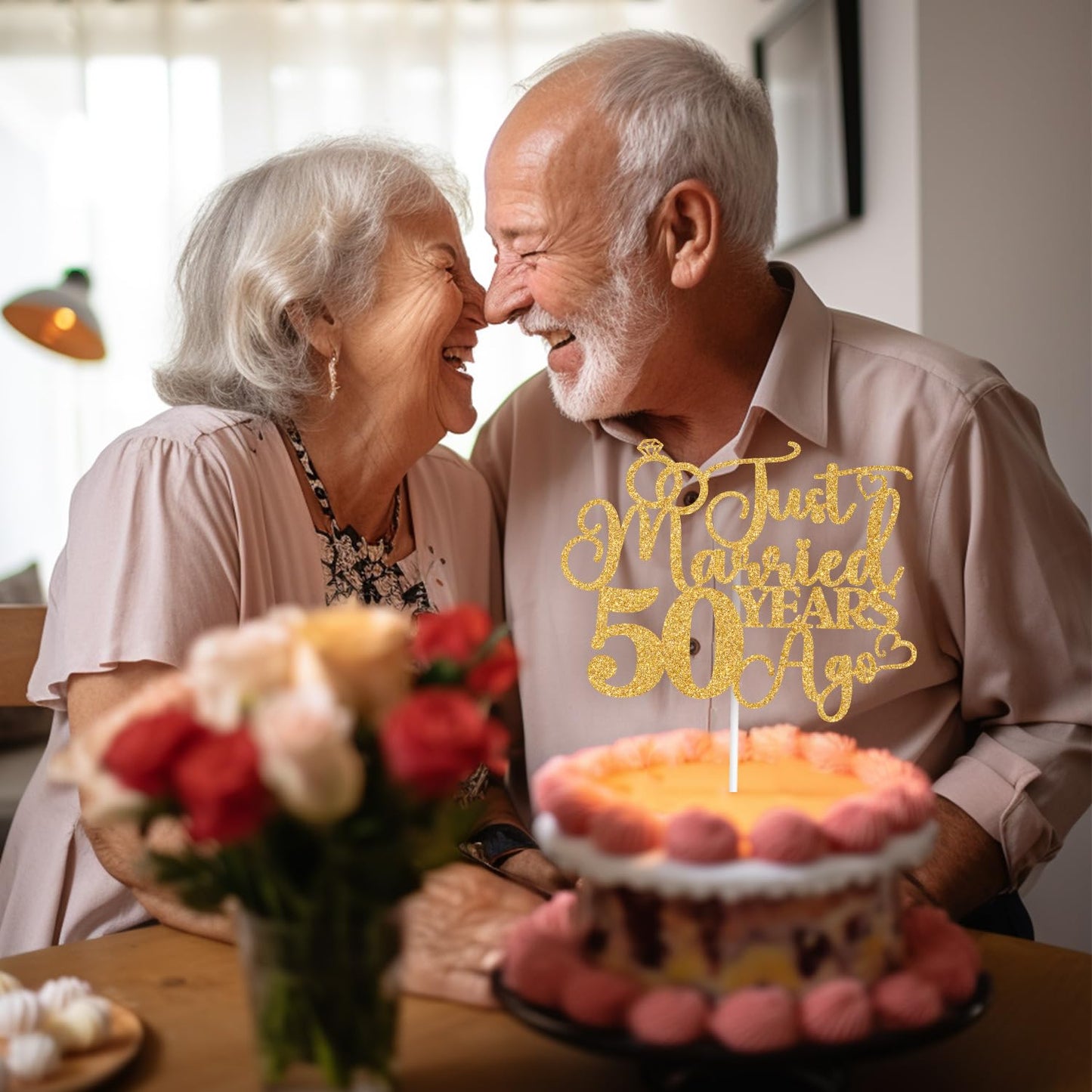 Just Married 50 Years Ago Cake Topper, 50Th Anniversary Cake Decor, 50 Years & Loved, Happy 50Th Wedding Anniversary Party Decor