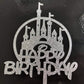 Castle Happy Birthday Cake Topper, Princess Prince Birthday Cake Toppers, First Birthday Party Decorations (Silver Glitter)