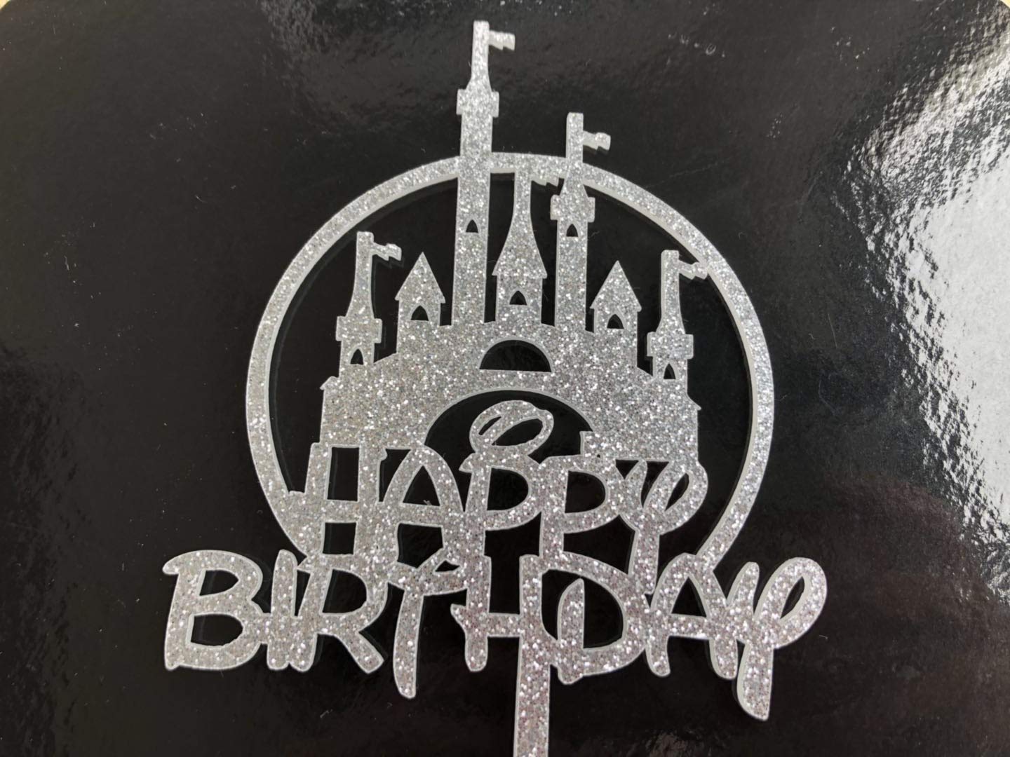 Castle Happy Birthday Cake Topper, Princess Prince Birthday Cake Toppers, First Birthday Party Decorations (Silver Glitter)