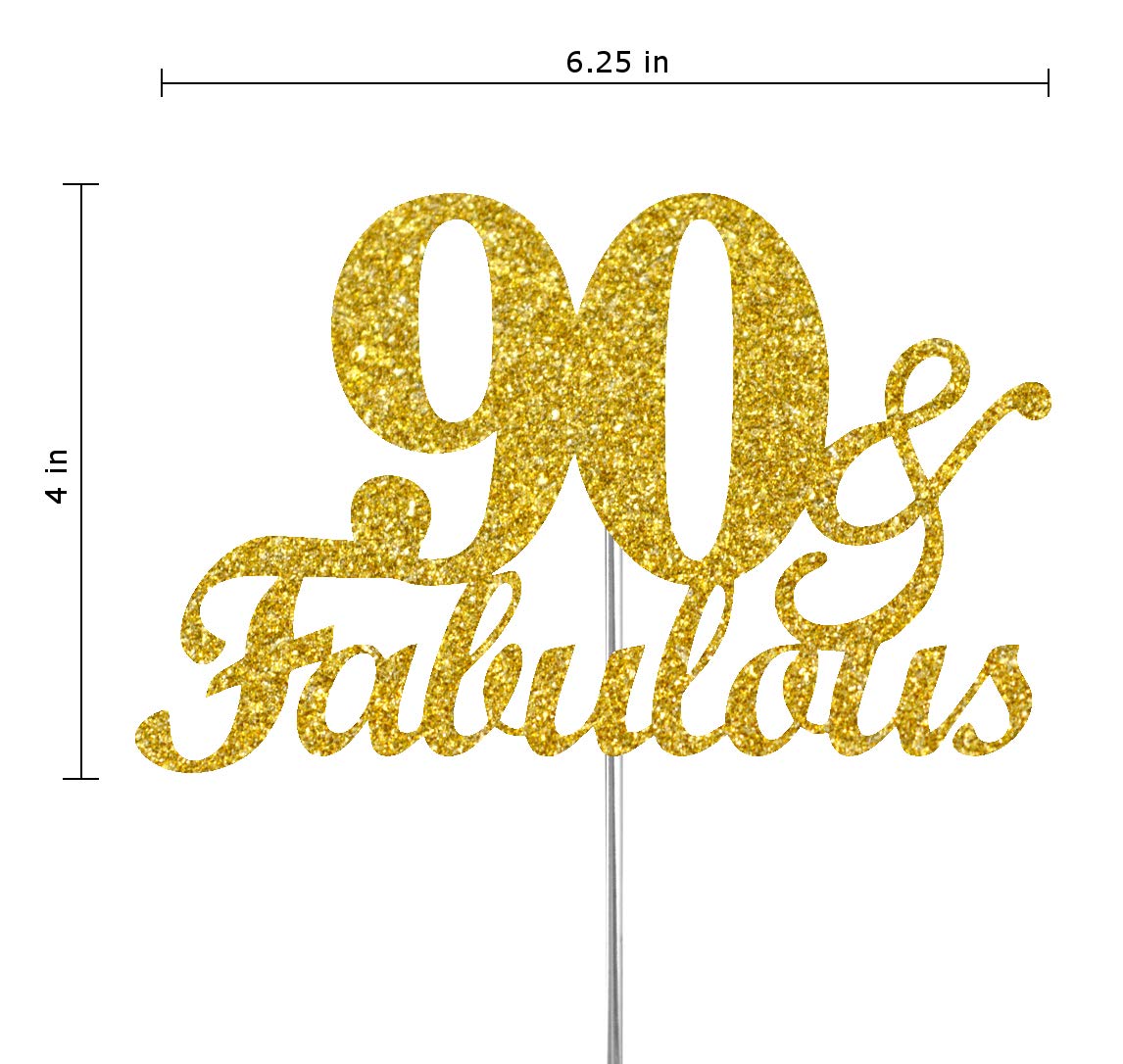 RokAPary 90th Birthday Cake Topper, Gold Glitter, Premium Quality Acrylic, Sturdy Double-Sided, Model RCTF