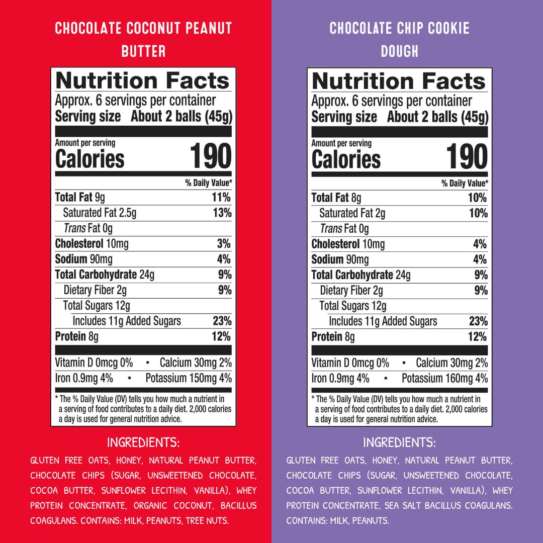 simplyFUEL Protein Ball Variety Pack - Whole Food Balls with Probiotics - 8g Protein Snack - Gluten Free Energy Balls (2 Packs)