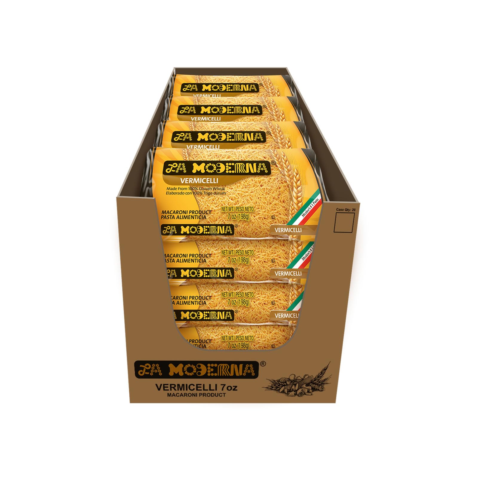 LA MODERNA, Vermicelli Pasta, 7 oz (Pack of 20) | Enriched Durum Wheat Semolina | Kosher, Non-GMO, Iron and Vitamin-Fortified | 