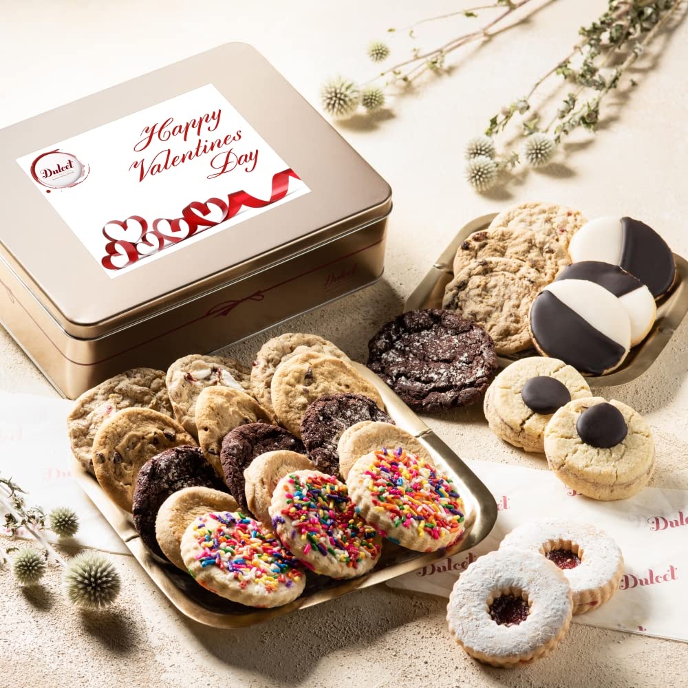 Dulcet Gift Baskets Valentines Day Cookie Gift Box - Assorted Flavors, Black and White Sprinkle Cookies for Mom, Women, Sisters