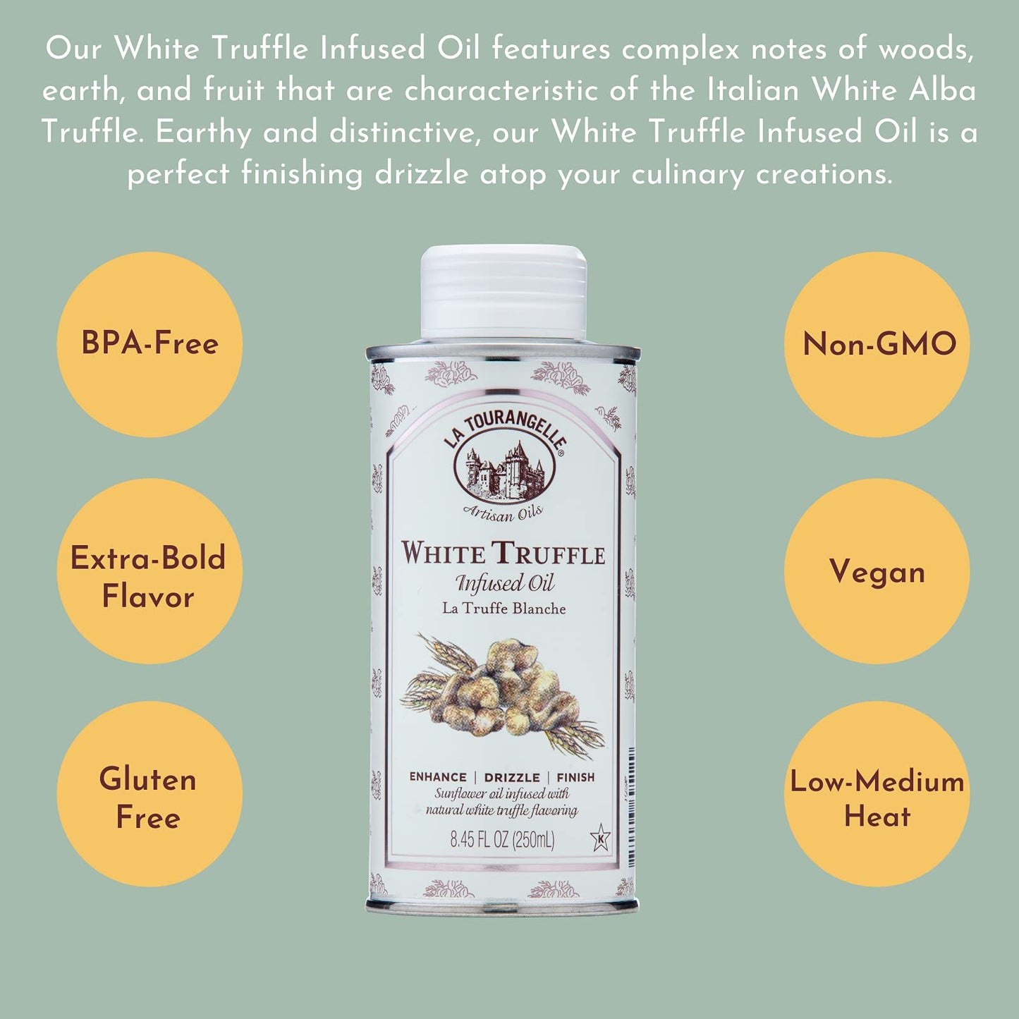 La Tourangelle White Truffle Oil, Complex Gourmet Earthy Flavor For Drizzling Over Pasta, Popcorn, Vegetables, Potatoes, Soup And More, Gift Set, 8.45 Fl Oz (Set Of 2)