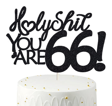 Happy 66th Birthday Cake Topper 66 Birthday Cake Toppers-Black Glitter, Funny 66th Cake Topper for Men For Women, 66th birthday 