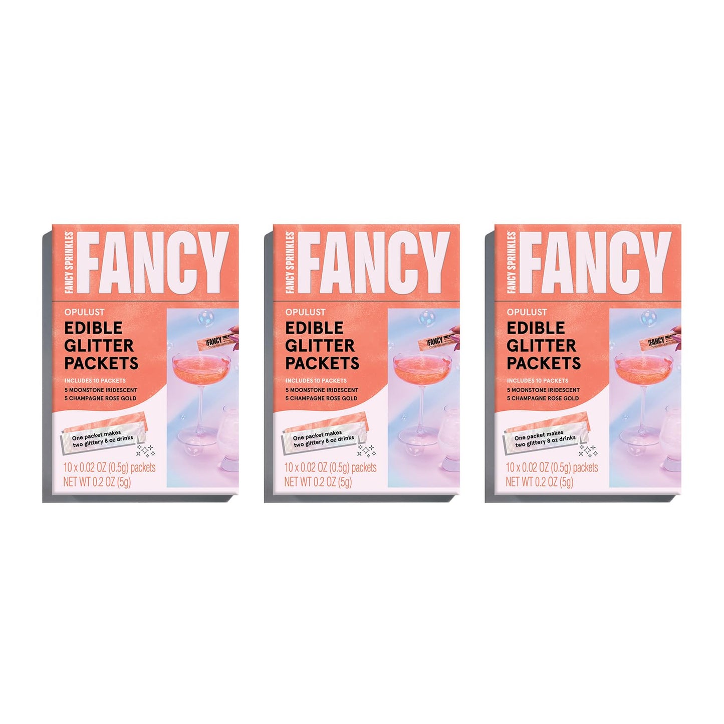 Fancy Sprinkles Edible Glitter Packets, Moonstone Iridescent & Champagne Rose Gold, 3 Pack