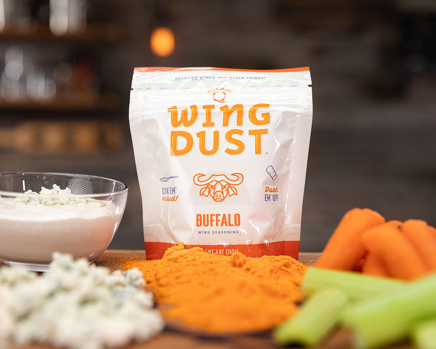 Kosmos Q Bbq Buffalo Wing Dust - 5 Oz Bag For Wings, Popcorn & More - Dry Bbq Wings Rub With Signature Buffalo Heat & Smoky Bbq