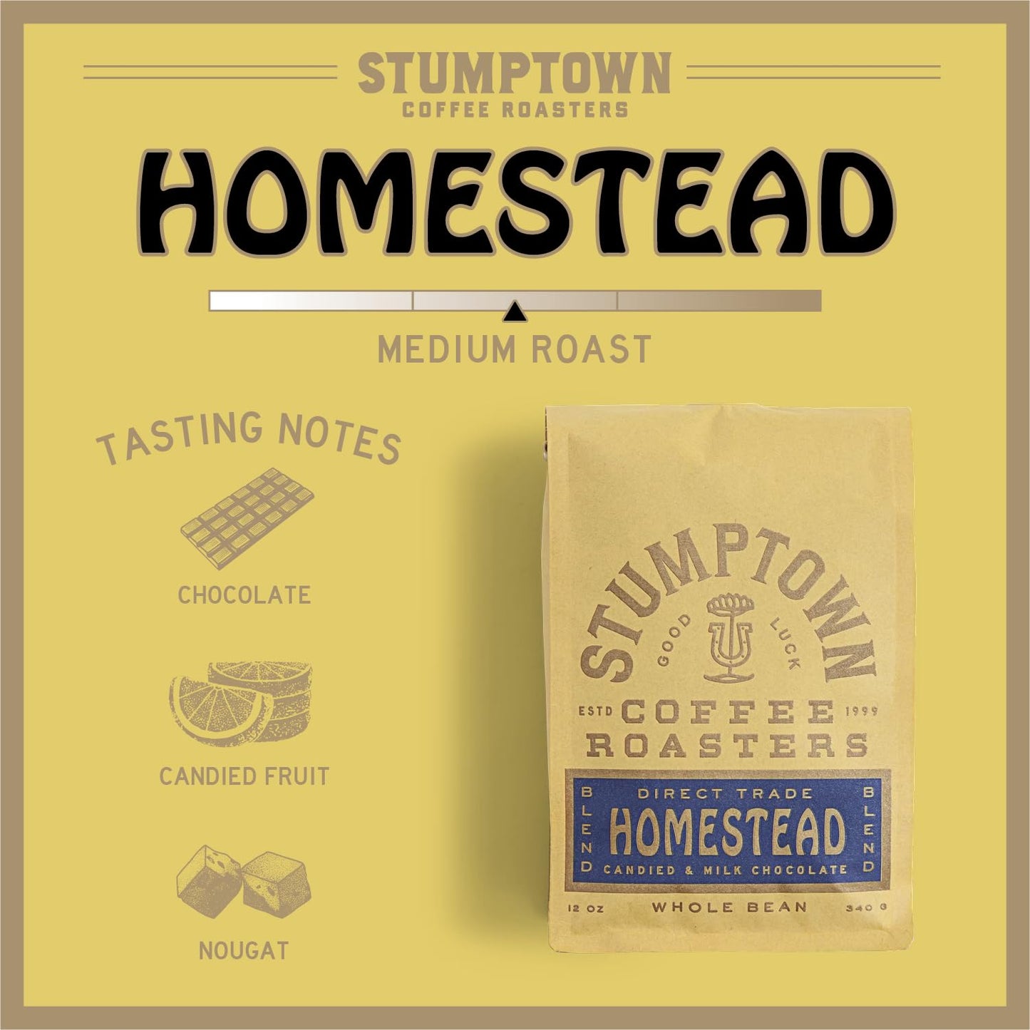 Stumptown Coffee Roasters, Medium Roast Whole Bean Coffee - Homestead Blend 12 Ounce Bag with Flavor Notes of Milk Chocolate, Ch