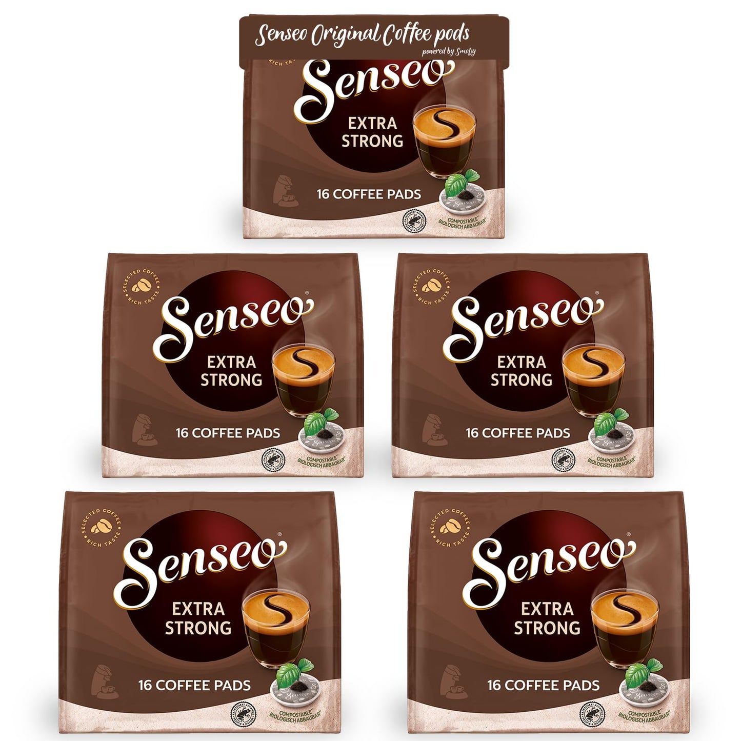 Senseo Extra Strong Dark Roast Coffee Pods, 16 Count (Pack Of 5) - Single Serve Coffee Pods Bulk Pack For Senseo Coffee Machine