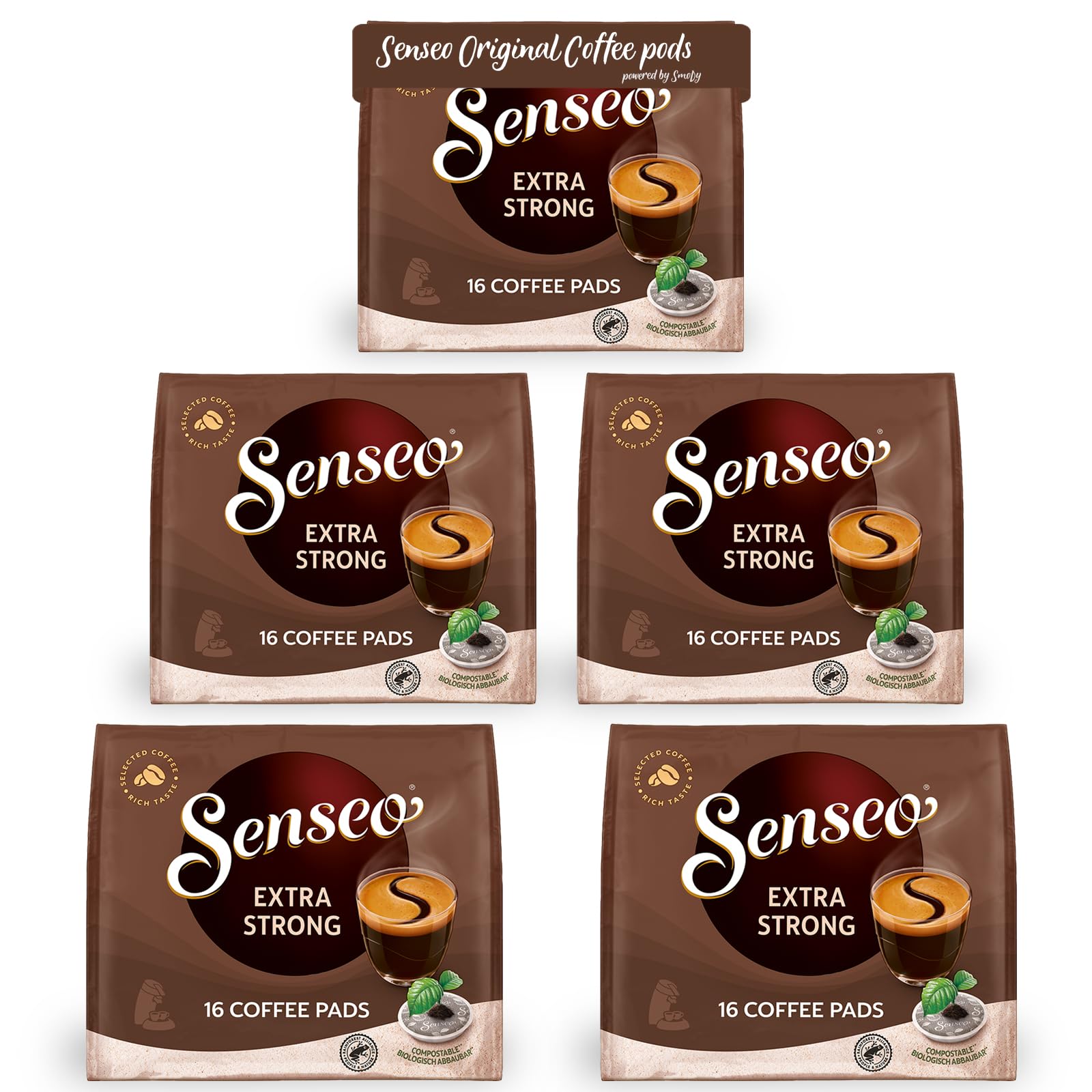Senseo Extra Strong Dark Roast Coffee Pods, 16 Count (Pack Of 5) - Single Serve Coffee Pods Bulk Pack For Senseo Coffee Machine