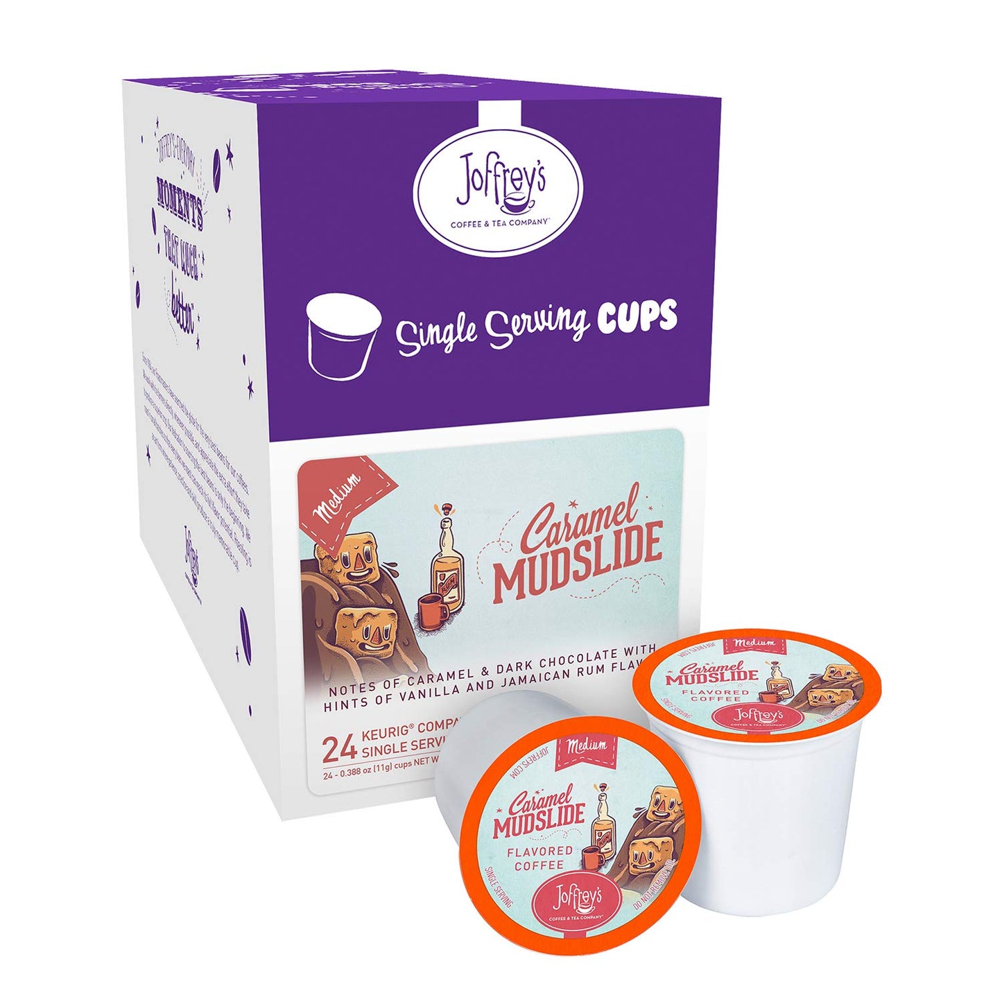 Joffreys Coffee Caramel Mudslide Flavored Coffee, Medium Roast, Arabica Beans, K-Cup Compatible, 24 Count